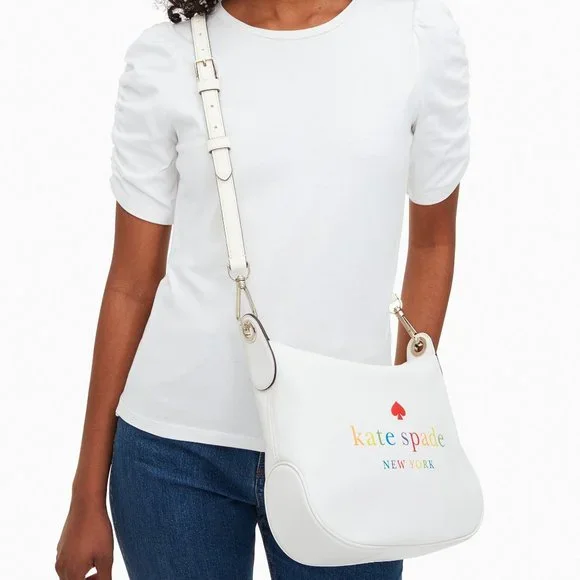 New Kate Spade Rosie Pride Crossbody Pebbled Leather Rainbow White Dove - Picture 3 of 6
